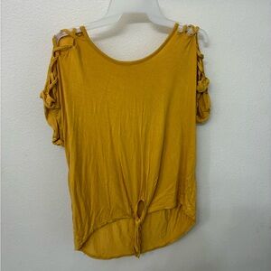 No Boundaries Mustard Yellow Blouse with Tie Detail